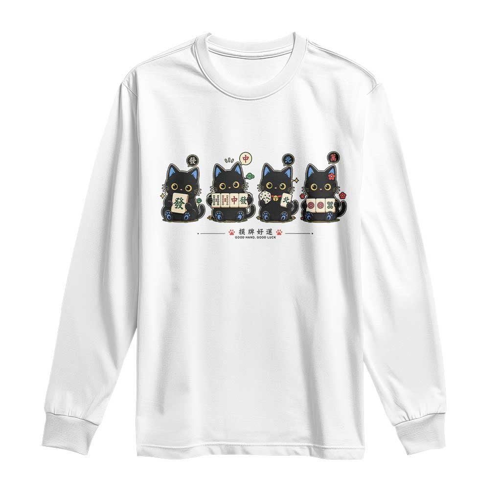 Black Cat Mahjong Lover Cute Graphic Long Sleeve Shirt