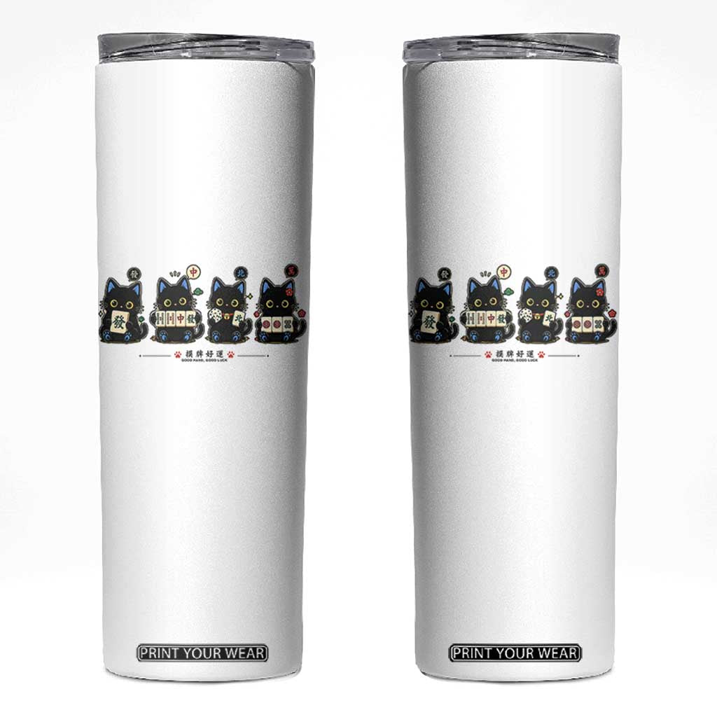 Black Cat Mahjong Lover Cute Graphic Skinny Tumbler TS10 White Print Your Wear