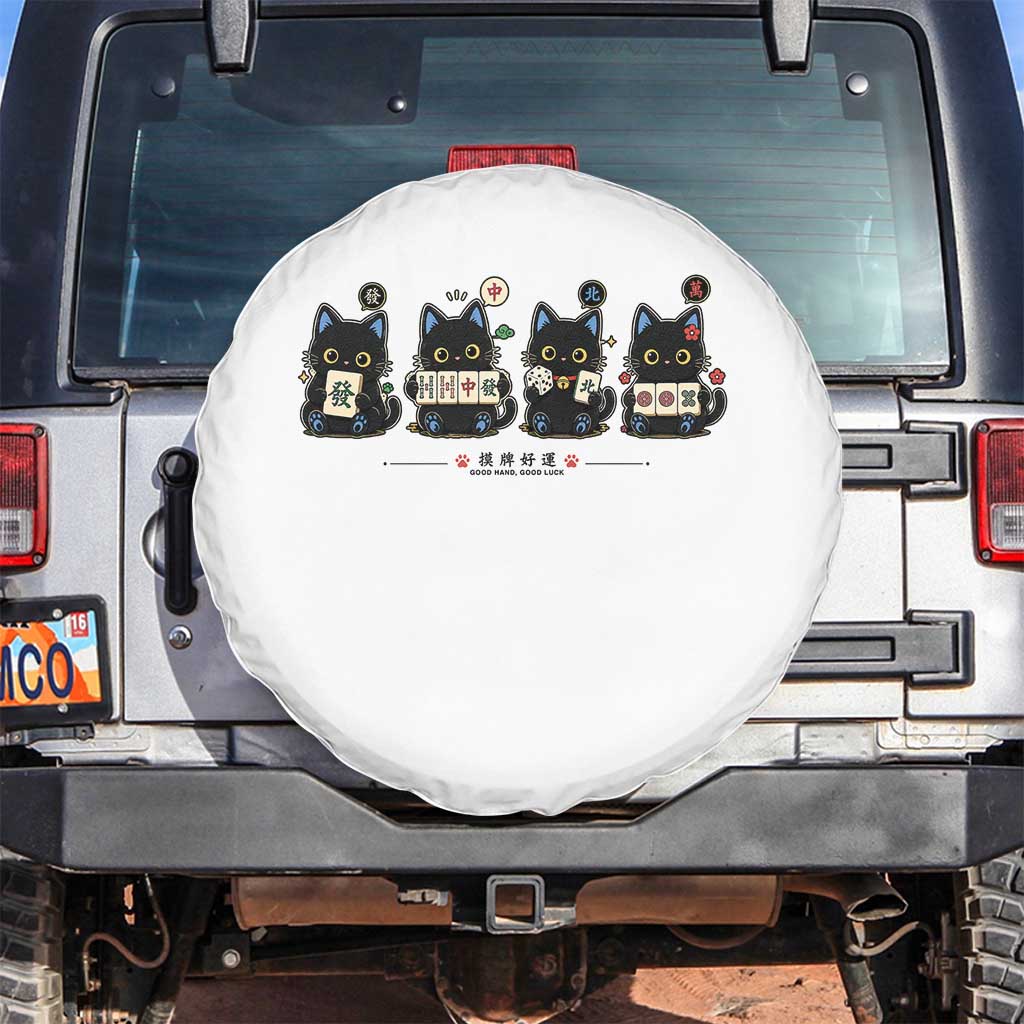 Black Cat Mahjong Lover Cute Graphic Spare Tire Cover TS10 No hole White Print Your Wear