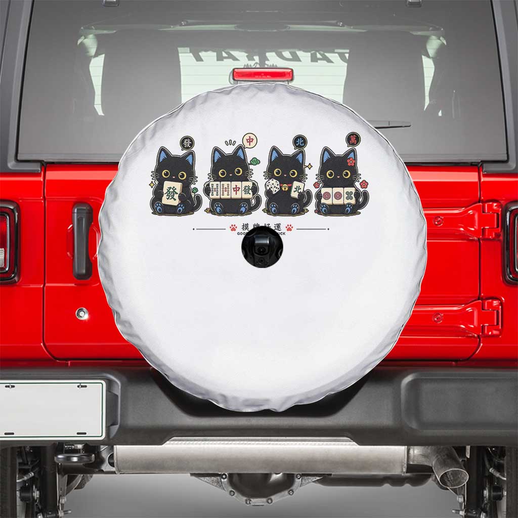 Black Cat Mahjong Lover Cute Graphic Spare Tire Cover TS10 White Print Your Wear