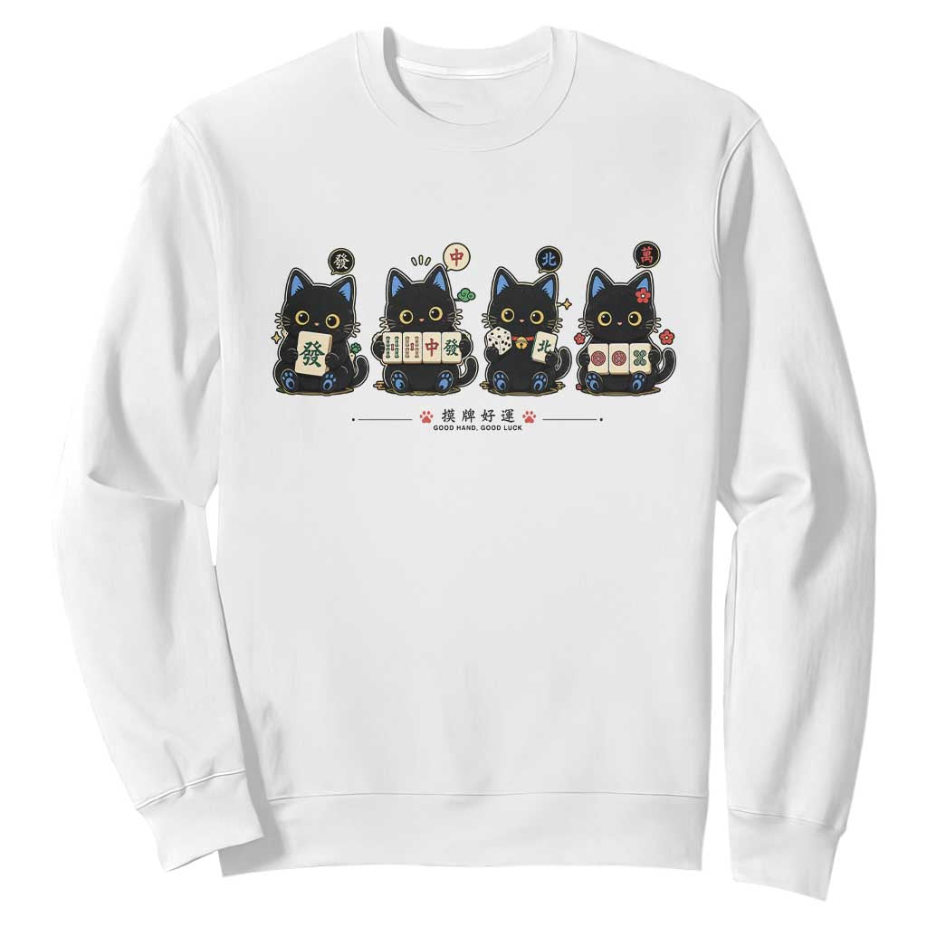 Black Cat Mahjong Lover Cute Graphic Sweatshirt