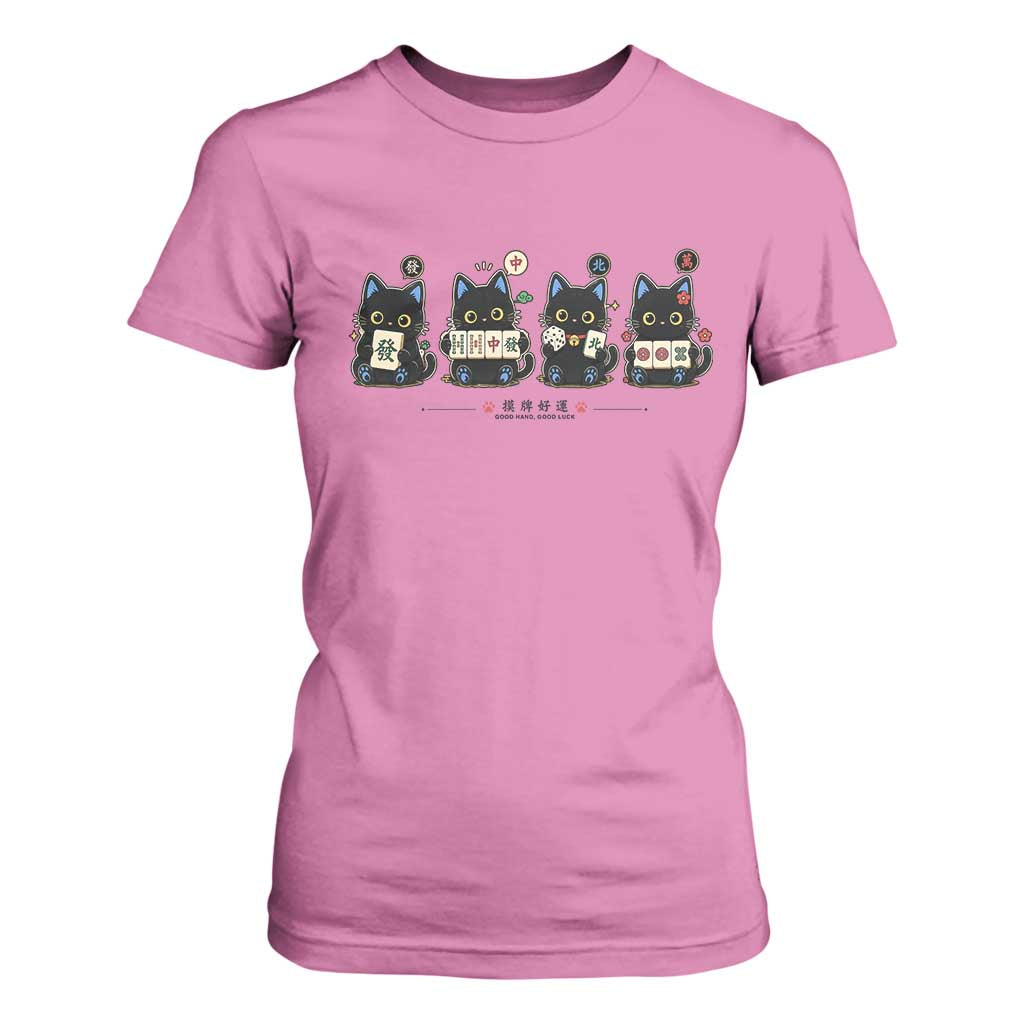 Black Cat Mahjong Lover Cute Graphic T Shirt For Women