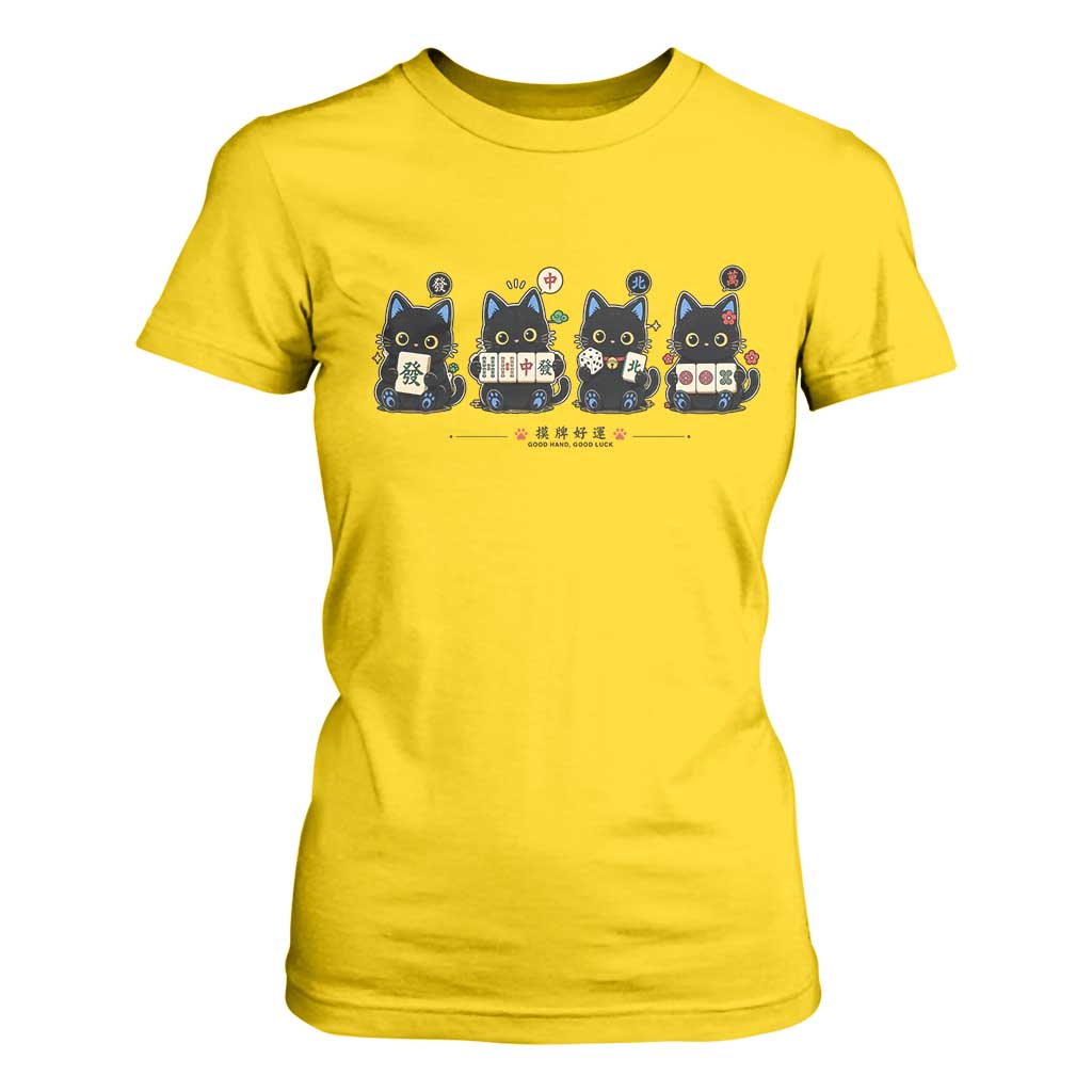 Black Cat Mahjong Lover Cute Graphic T Shirt For Women