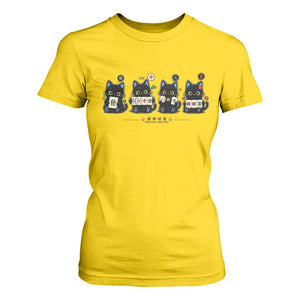 Black Cat Mahjong Lover Cute Graphic T Shirt For Women