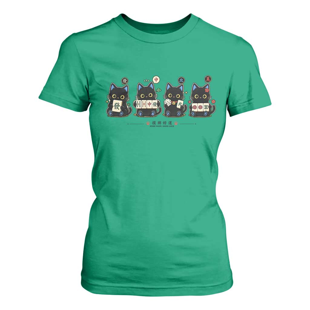 Black Cat Mahjong Lover Cute Graphic T Shirt For Women