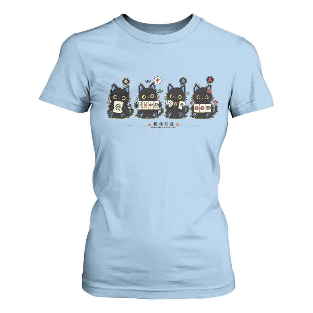 Black Cat Mahjong Lover Cute Graphic T Shirt For Women