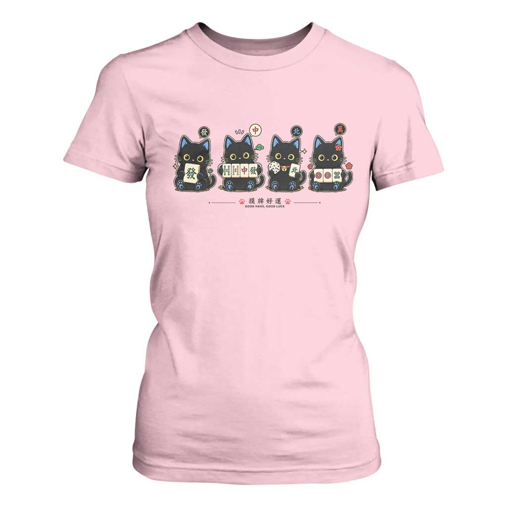 Black Cat Mahjong Lover Cute Graphic T Shirt For Women