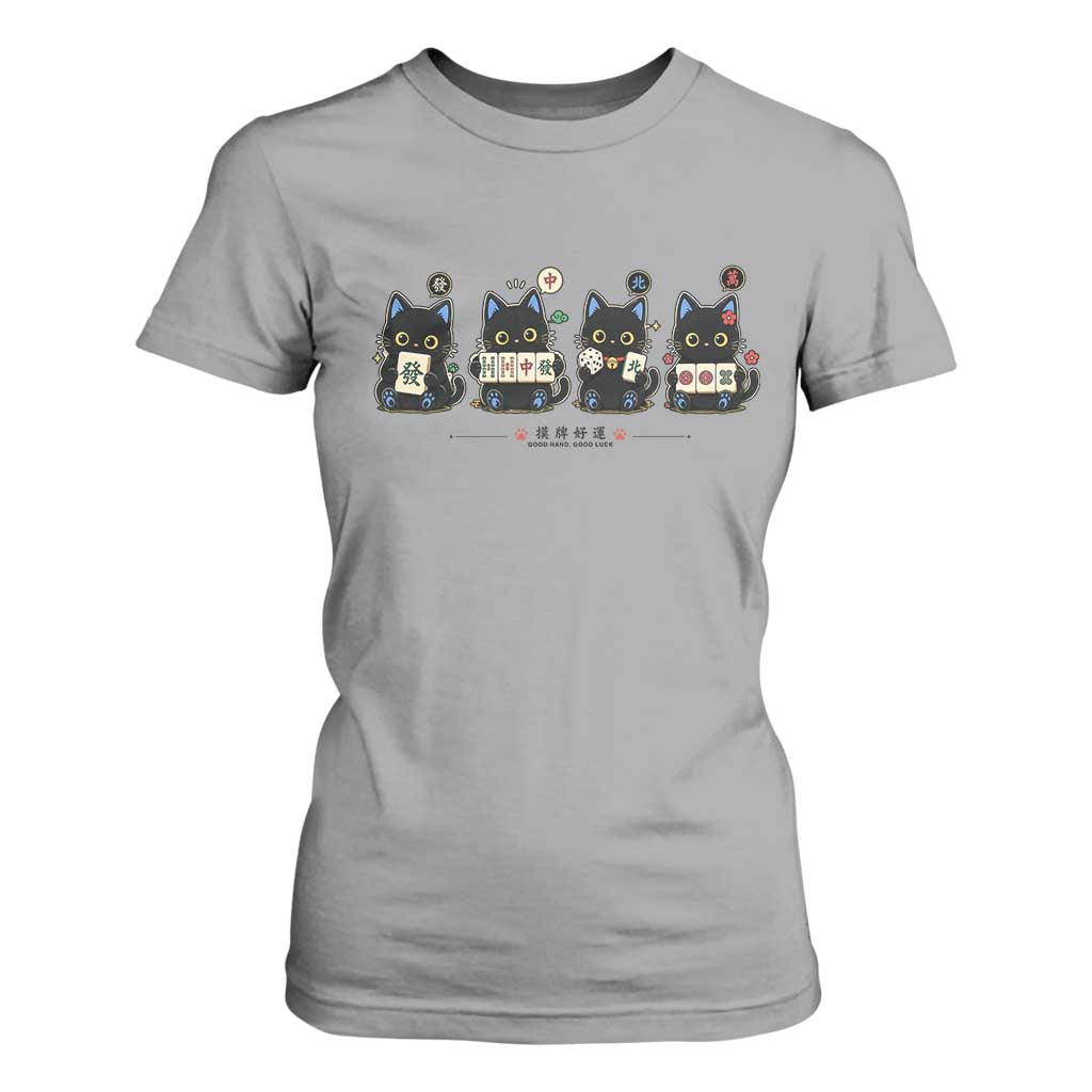 Black Cat Mahjong Lover Cute Graphic T Shirt For Women