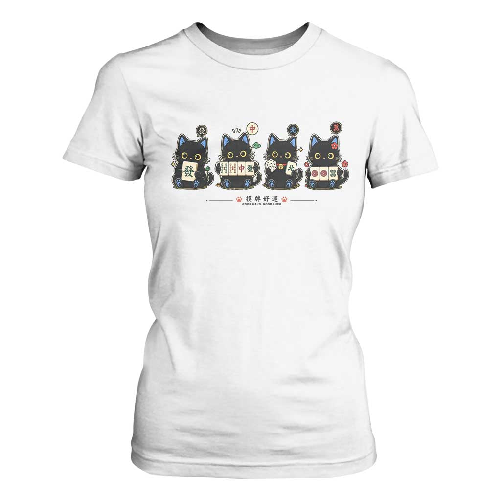 Black Cat Mahjong Lover Cute Graphic T Shirt For Women TS10 White Print Your Wear