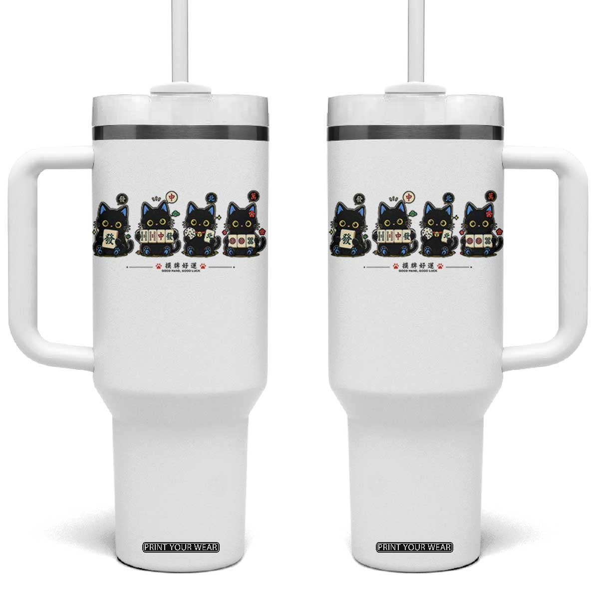 Black Cat Mahjong Lover Cute Graphic Tumbler With Handle