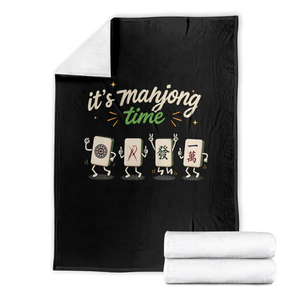Its Mahjong Time Throw Blanket Funny Cartoon Mahjong Tiles Gathering Game Night TS10 Black Print Your Wear