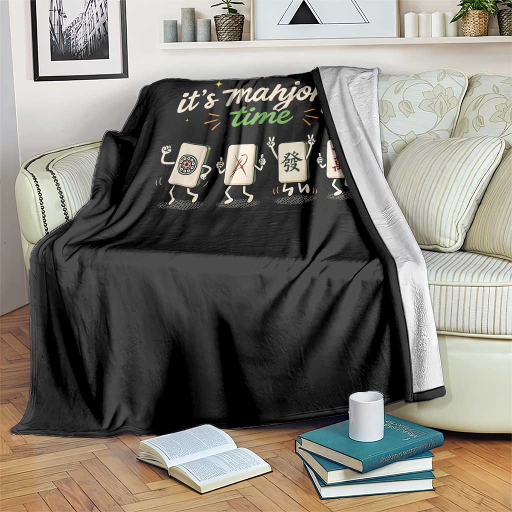 Its Mahjong Time Throw Blanket Funny Cartoon Mahjong Tiles Gathering Game Night