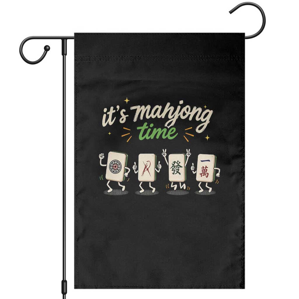 Its Mahjong Time Garden Flag Funny Cartoon Mahjong Tiles Gathering Game Night
