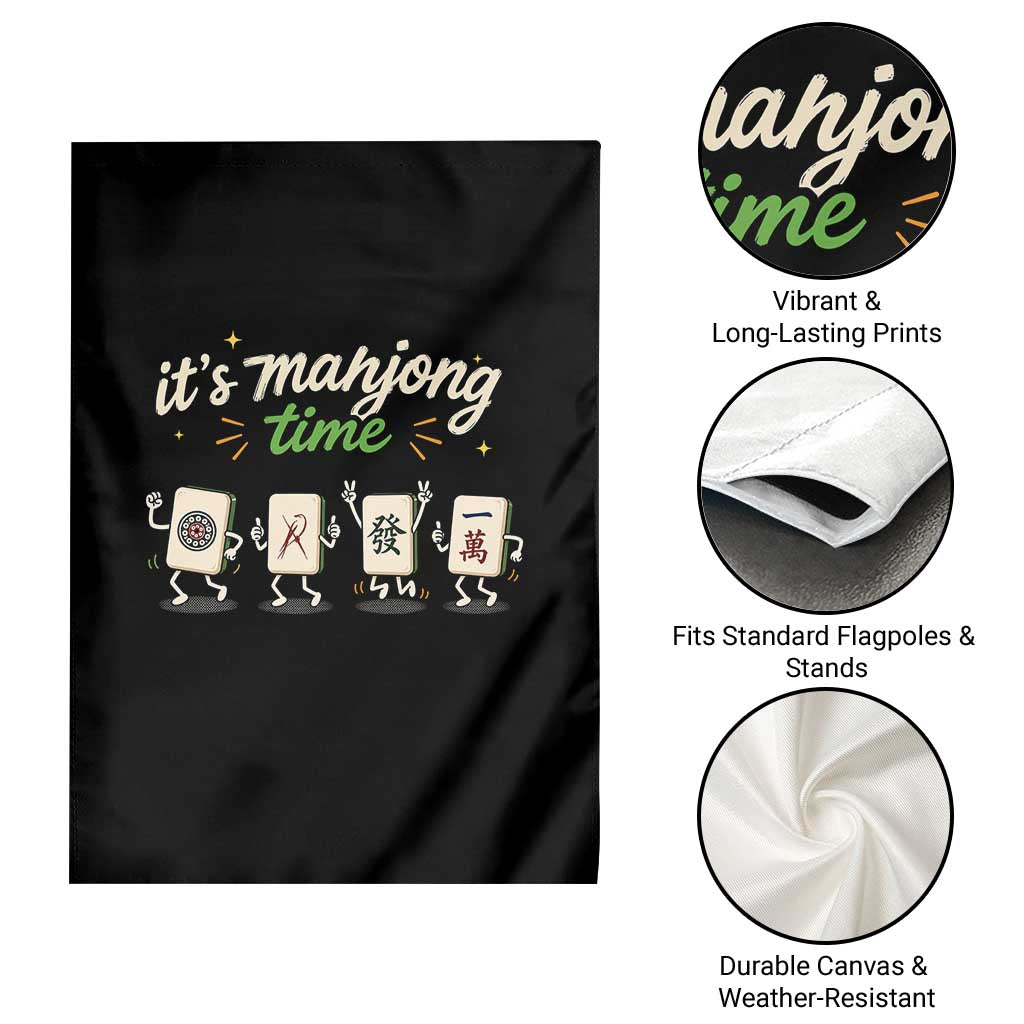 Its Mahjong Time Garden Flag Funny Cartoon Mahjong Tiles Gathering Game Night