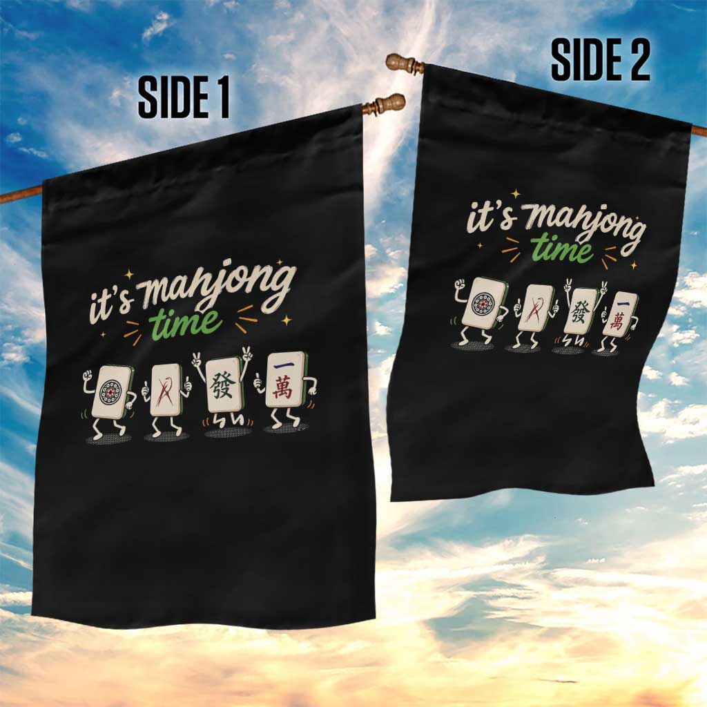 Its Mahjong Time Garden Flag Funny Cartoon Mahjong Tiles Gathering Game Night