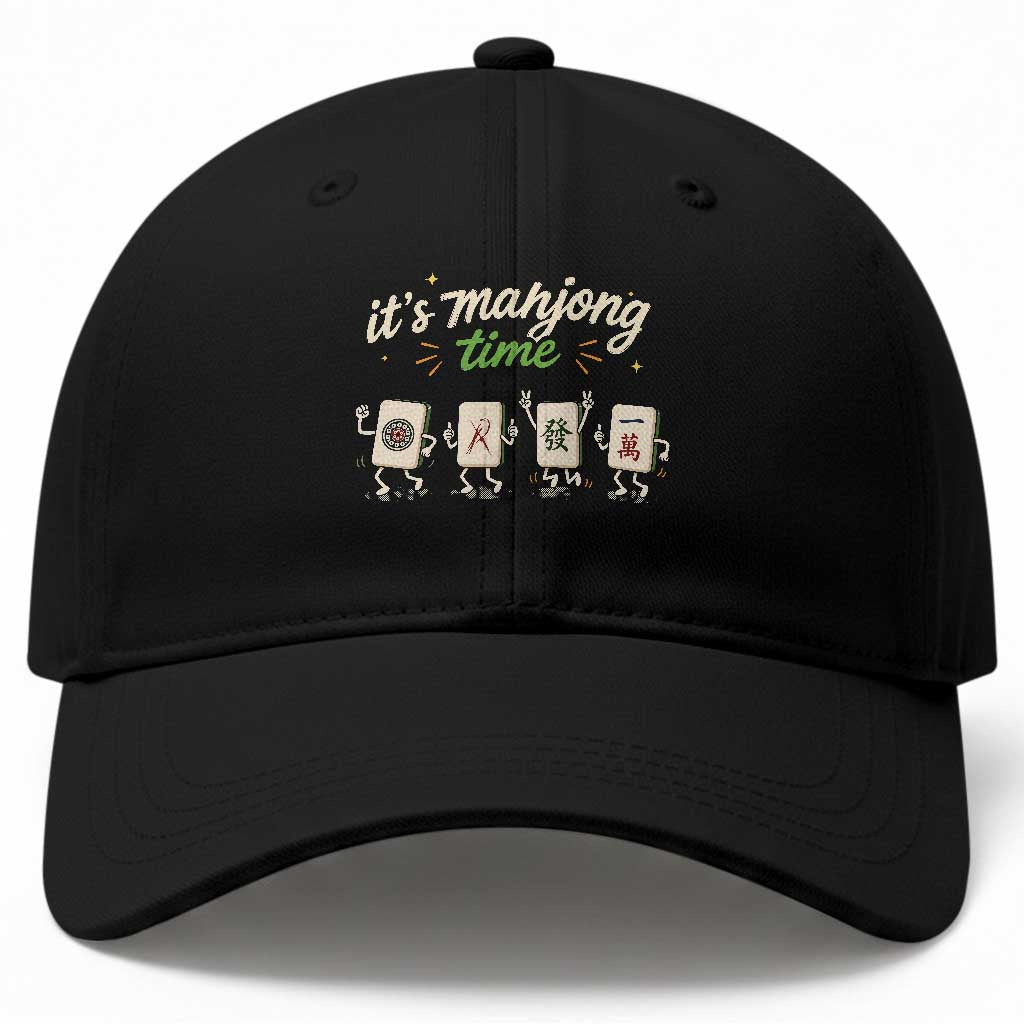 Its Mahjong Time Baseball Cap Funny Cartoon Mahjong Tiles Gathering Game Night