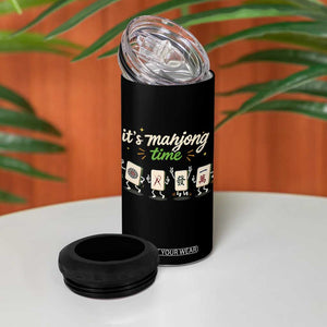 Its Mahjong Time 4 in 1 Can Cooler Tumbler Funny Cartoon Mahjong Tiles Gathering Game Night