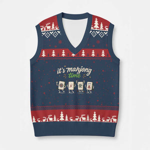 Its Mahjong Time V-Neck Knit Sweater Vest Funny Cartoon Mahjong Tiles Gathering Game Night TS10 Navy Red Print Your Wear