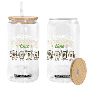 Its Mahjong Time Glass Can Funny Cartoon Mahjong Tiles Gathering Game Night