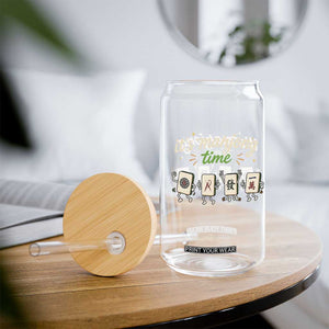 Its Mahjong Time Glass Can Funny Cartoon Mahjong Tiles Gathering Game Night