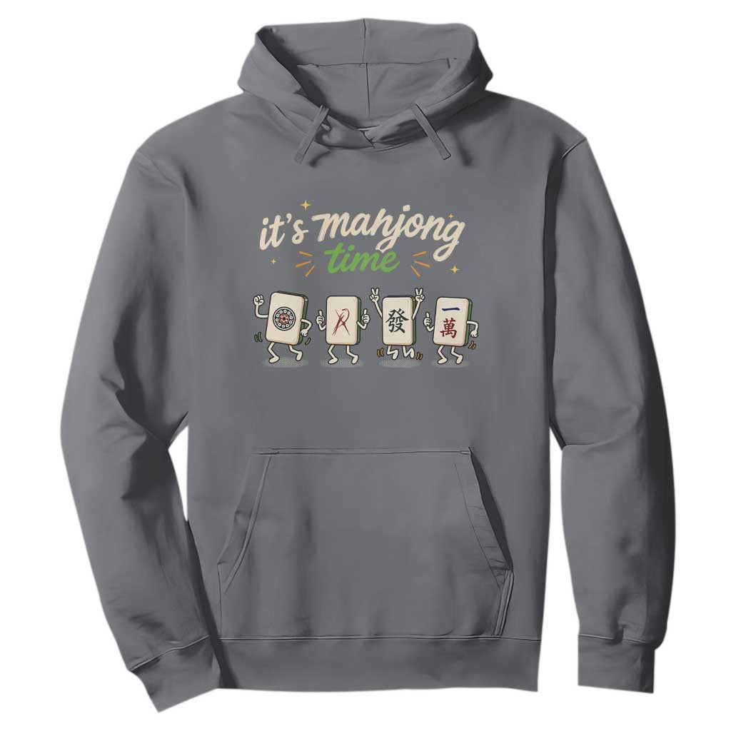 Its Mahjong Time Hoodie Funny Cartoon Mahjong Tiles Gathering Game Night TS10 Charcoal Print Your Wear