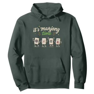 Its Mahjong Time Hoodie Funny Cartoon Mahjong Tiles Gathering Game Night TS10 Dark Forest Green Print Your Wear