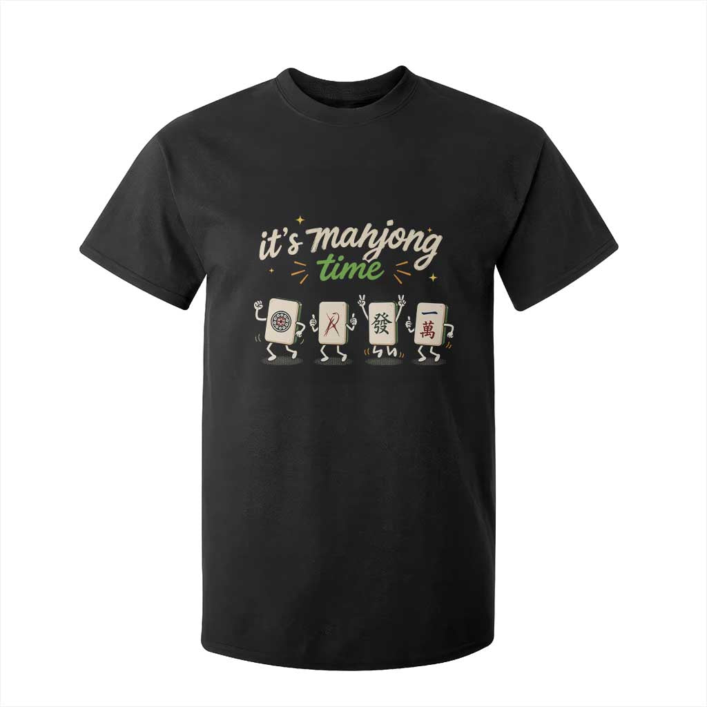 Its Mahjong Time T Shirt For Kid Funny Cartoon Mahjong Tiles Gathering Game Night TS10 Black Print Your Wear