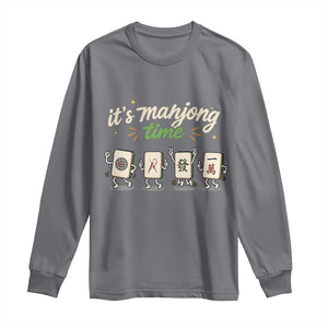 Its Mahjong Time Long Sleeve Shirt Funny Cartoon Mahjong Tiles Gathering Game Night TS10 Charcoal Print Your Wear