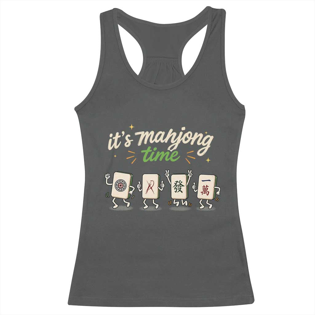 Its Mahjong Time Racerback Tank Top Funny Cartoon Mahjong Tiles Gathering Game Night TS10 Dark Heather Print Your Wear