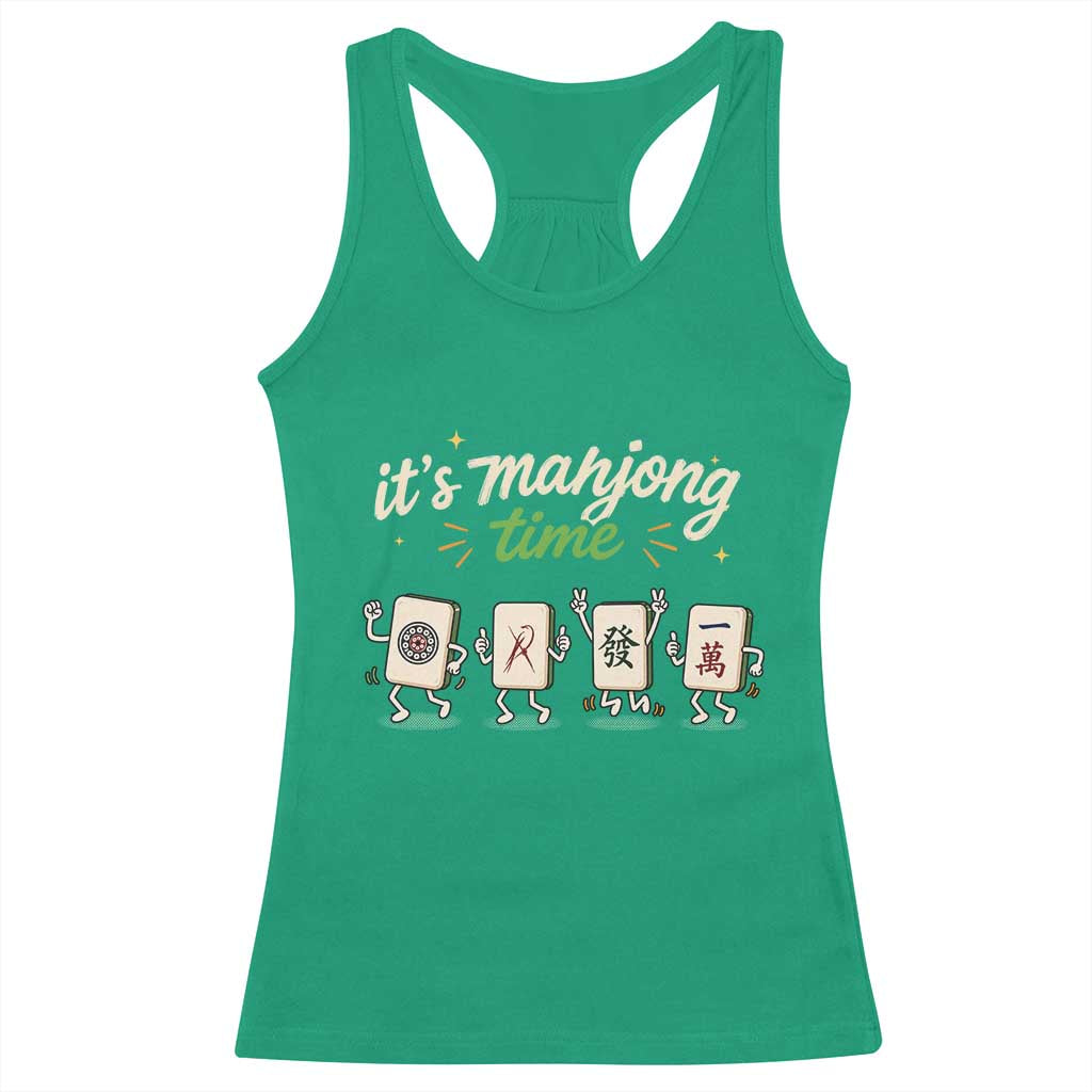 Its Mahjong Time Racerback Tank Top Funny Cartoon Mahjong Tiles Gathering Game Night TS10 Irish Green Print Your Wear