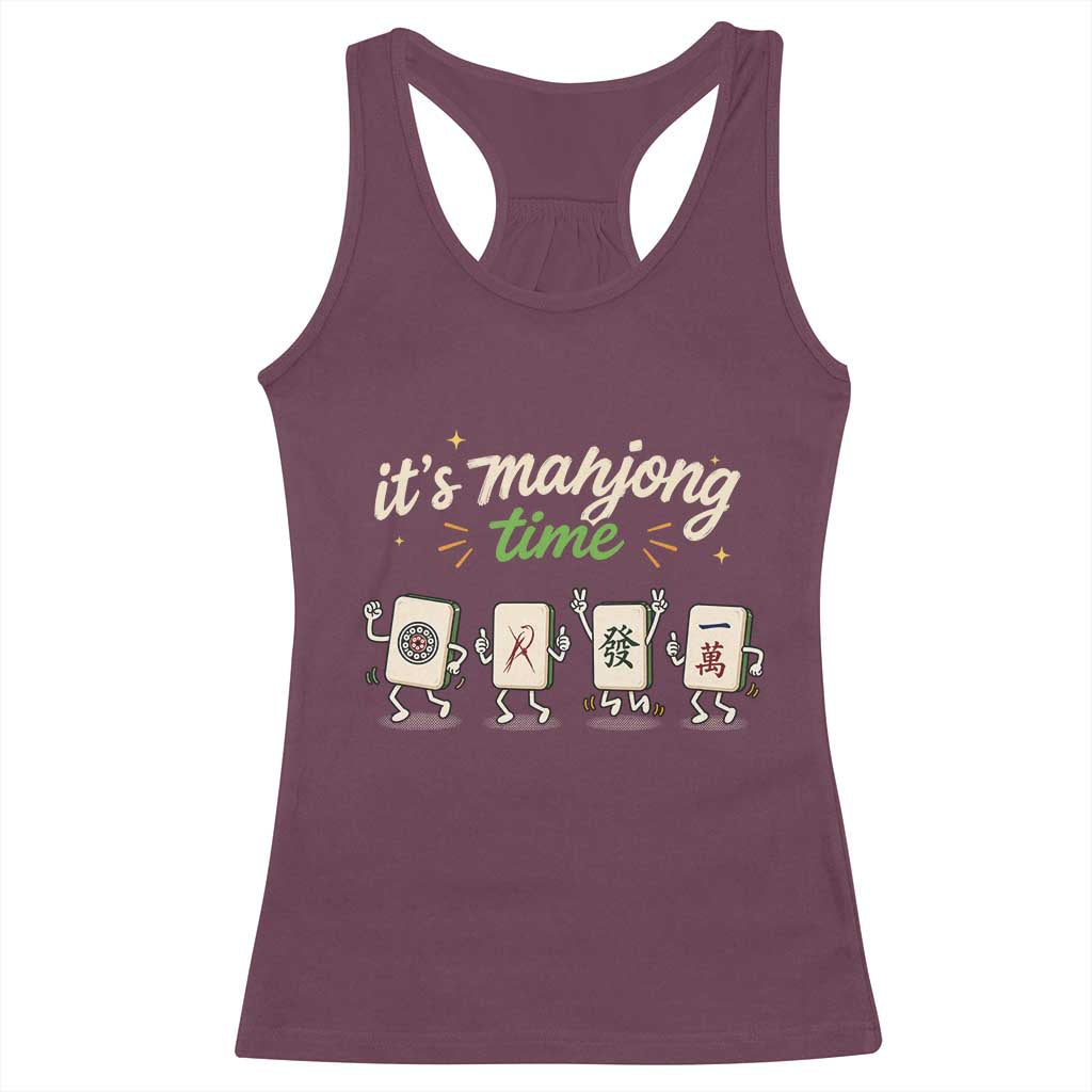 Its Mahjong Time Racerback Tank Top Funny Cartoon Mahjong Tiles Gathering Game Night TS10 Maroon Print Your Wear