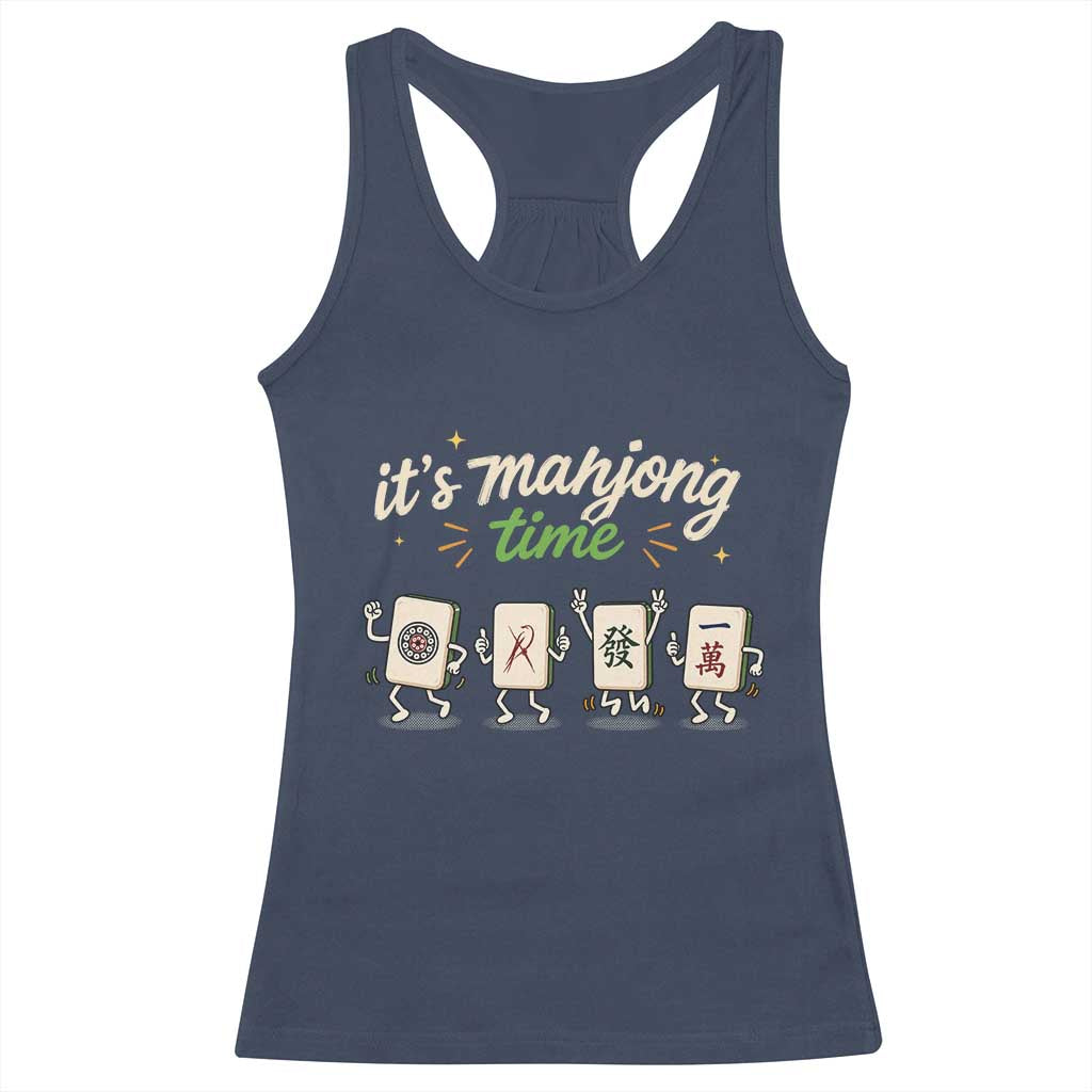 Its Mahjong Time Racerback Tank Top Funny Cartoon Mahjong Tiles Gathering Game Night TS10 Navy Print Your Wear
