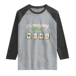 Its Mahjong Time Raglan Shirt Funny Cartoon Mahjong Tiles Gathering Game Night TS10 Heather Gray Heather Charcoal Print Your Wear