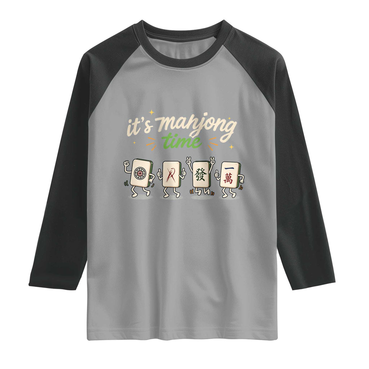Its Mahjong Time Raglan Shirt Funny Cartoon Mahjong Tiles Gathering Game Night TS10 Sport Gray Black Print Your Wear