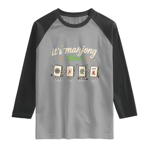 Its Mahjong Time Raglan Shirt Funny Cartoon Mahjong Tiles Gathering Game Night TS10 Sport Gray Black Print Your Wear