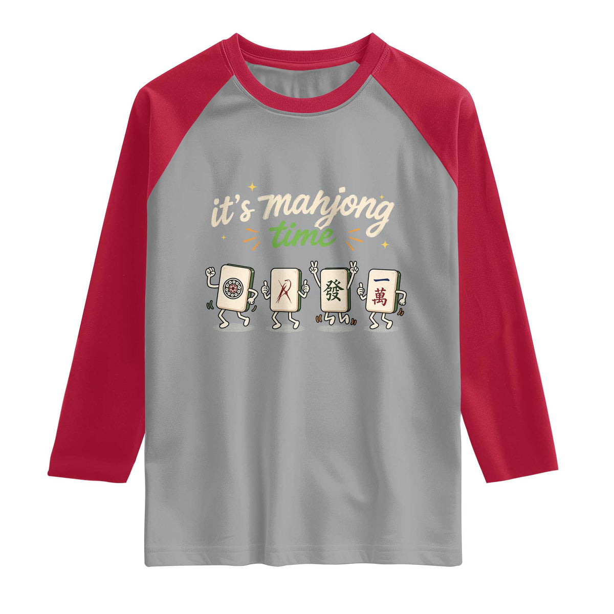 Its Mahjong Time Raglan Shirt Funny Cartoon Mahjong Tiles Gathering Game Night TS10 Sport Gray Red Print Your Wear
