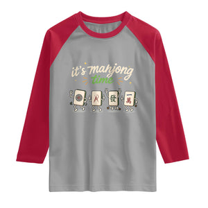 Its Mahjong Time Raglan Shirt Funny Cartoon Mahjong Tiles Gathering Game Night TS10 Sport Gray Red Print Your Wear