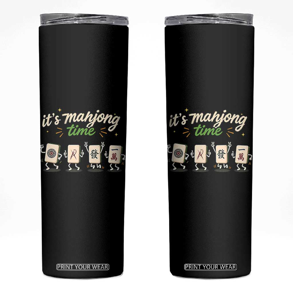 Its Mahjong Time Skinny Tumbler Funny Cartoon Mahjong Tiles Gathering Game Night