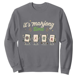 Its Mahjong Time Sweatshirt Funny Cartoon Mahjong Tiles Gathering Game Night TS10 Charcoal Print Your Wear