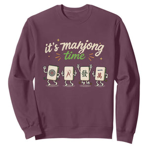 Its Mahjong Time Sweatshirt Funny Cartoon Mahjong Tiles Gathering Game Night TS10 Maroon Print Your Wear