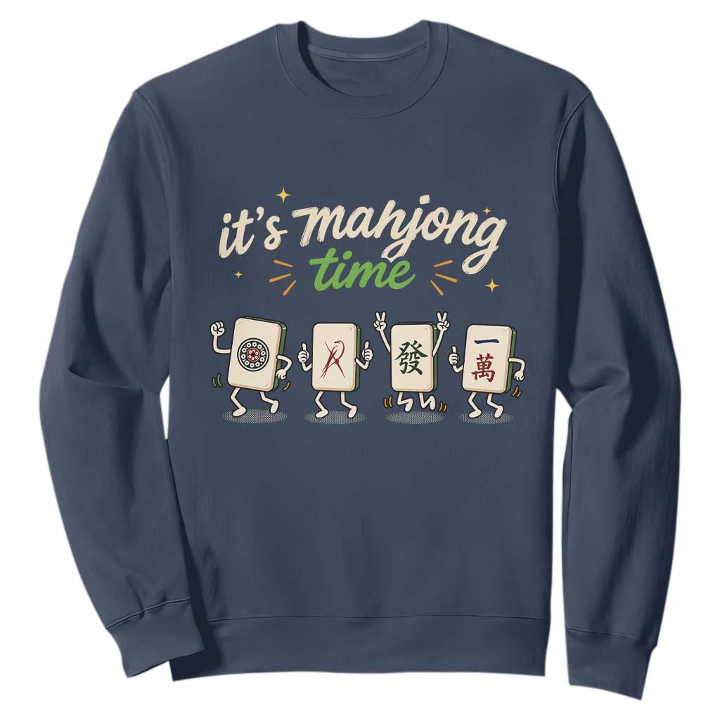Its Mahjong Time Sweatshirt Funny Cartoon Mahjong Tiles Gathering Game Night TS10 Navy Print Your Wear