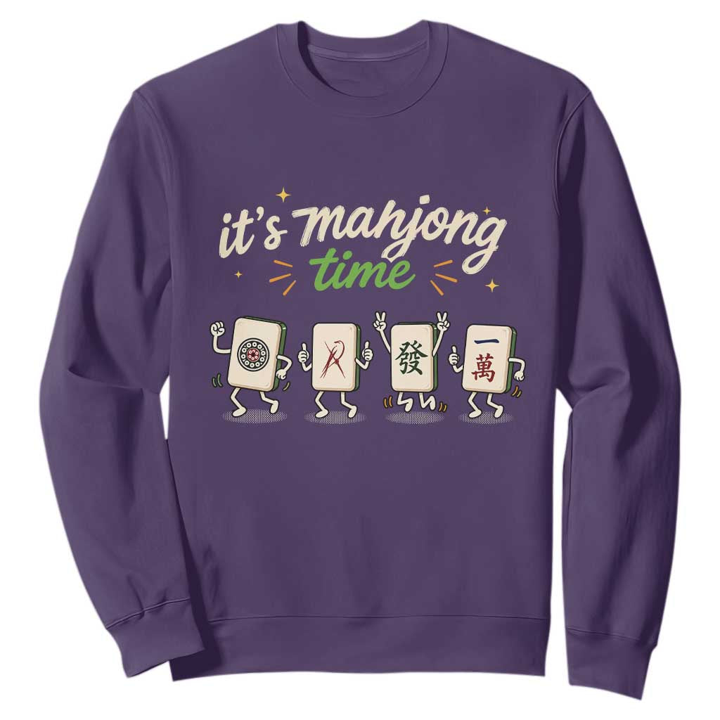 Its Mahjong Time Sweatshirt Funny Cartoon Mahjong Tiles Gathering Game Night TS10 Purple Print Your Wear