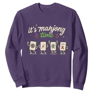 Its Mahjong Time Sweatshirt Funny Cartoon Mahjong Tiles Gathering Game Night TS10 Purple Print Your Wear