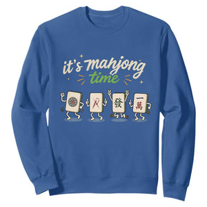 Its Mahjong Time Sweatshirt Funny Cartoon Mahjong Tiles Gathering Game Night TS10 Royal Blue Print Your Wear