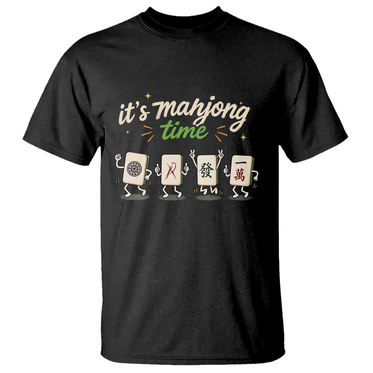 Its Mahjong Time T Shirt Funny Cartoon Mahjong Tiles Gathering Game Night TS10 Black Print Your Wear