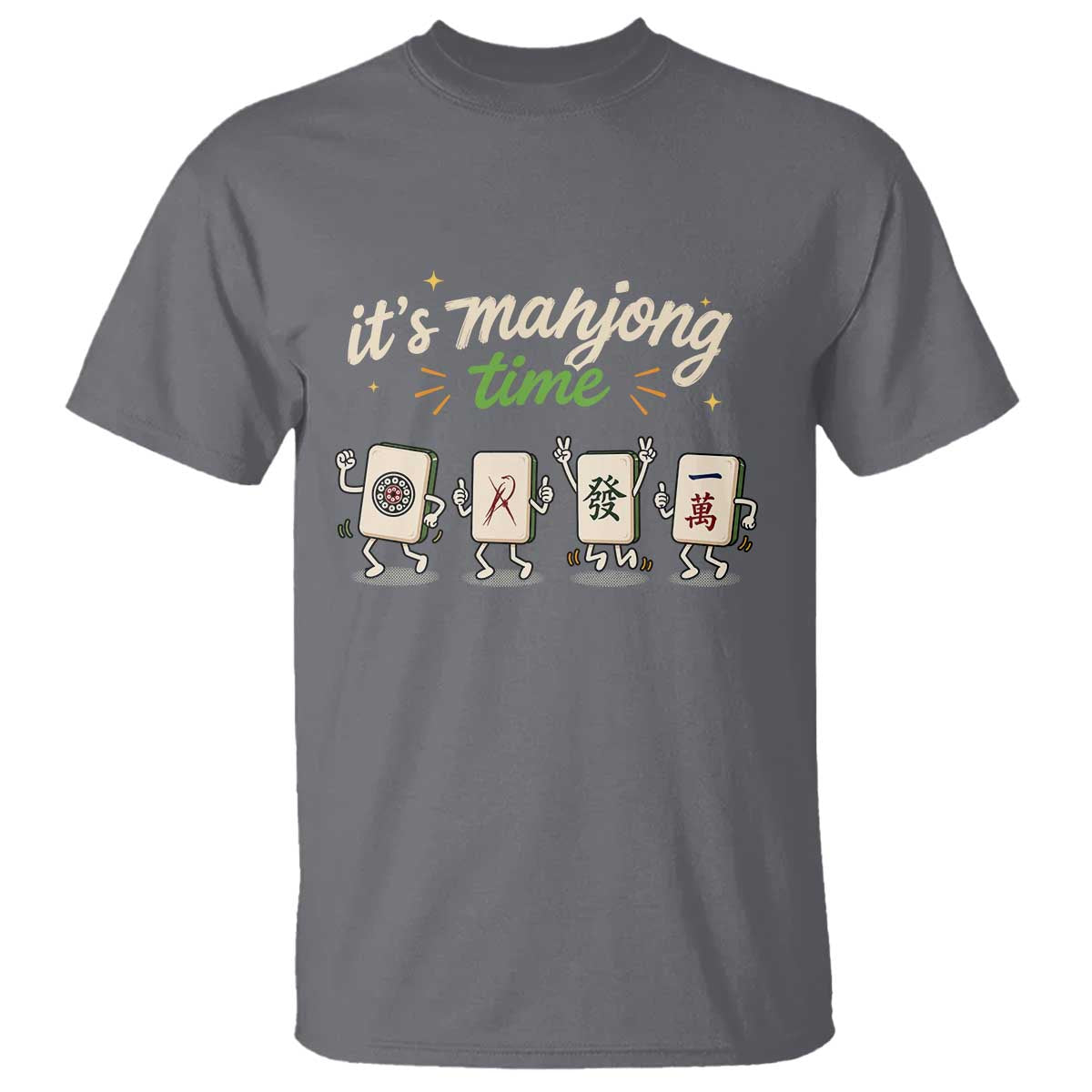 Its Mahjong Time T Shirt Funny Cartoon Mahjong Tiles Gathering Game Night TS10 Charcoal Print Your Wear
