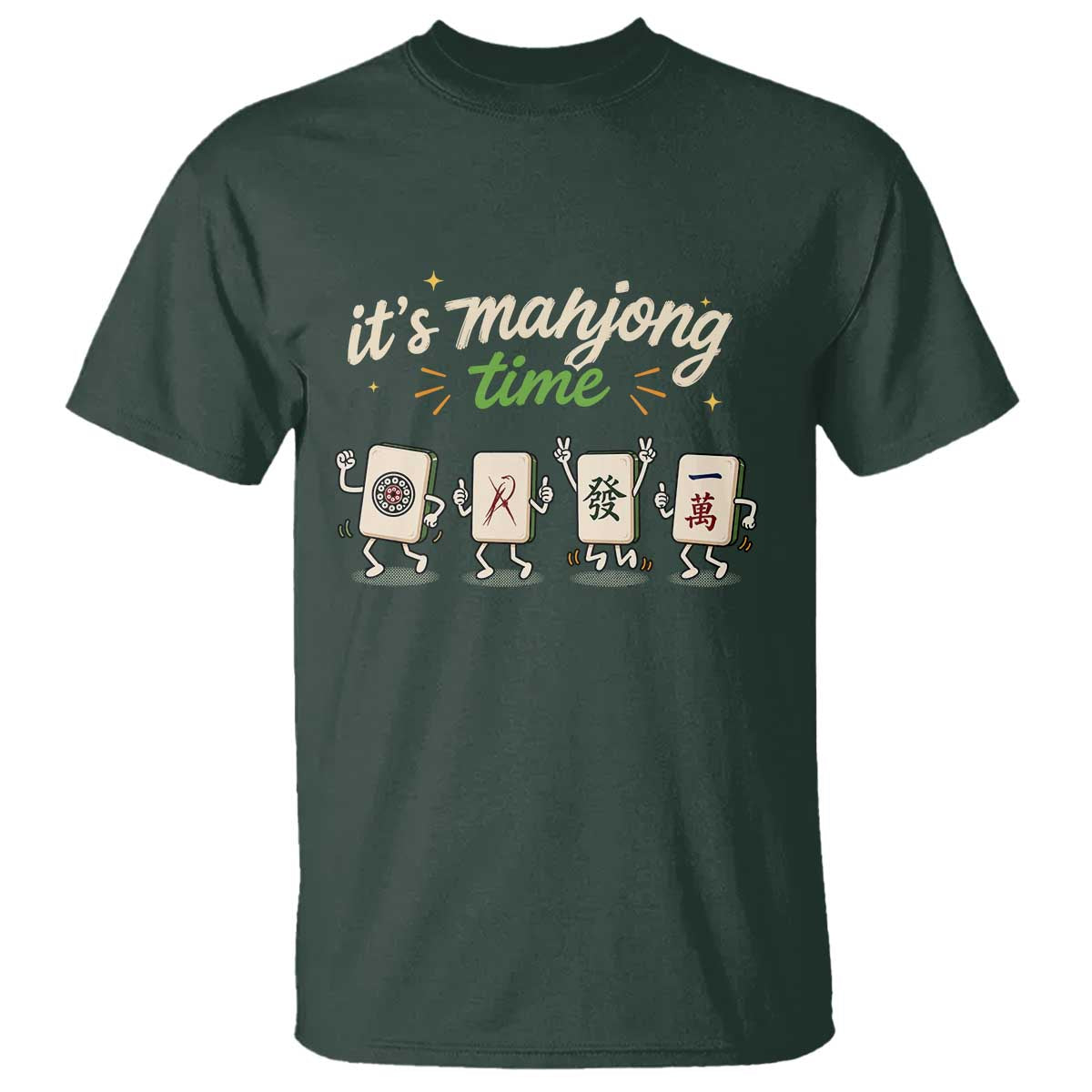 Its Mahjong Time T Shirt Funny Cartoon Mahjong Tiles Gathering Game Night TS10 Dark Forest Green Print Your Wear