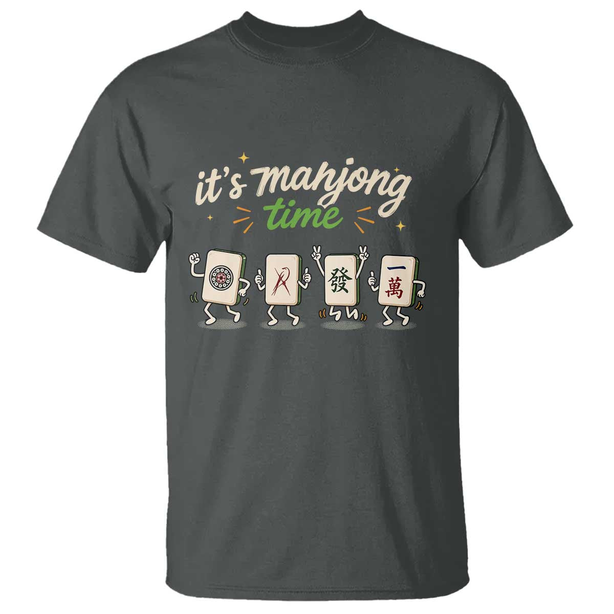 Its Mahjong Time T Shirt Funny Cartoon Mahjong Tiles Gathering Game Night TS10 Dark Heather Print Your Wear