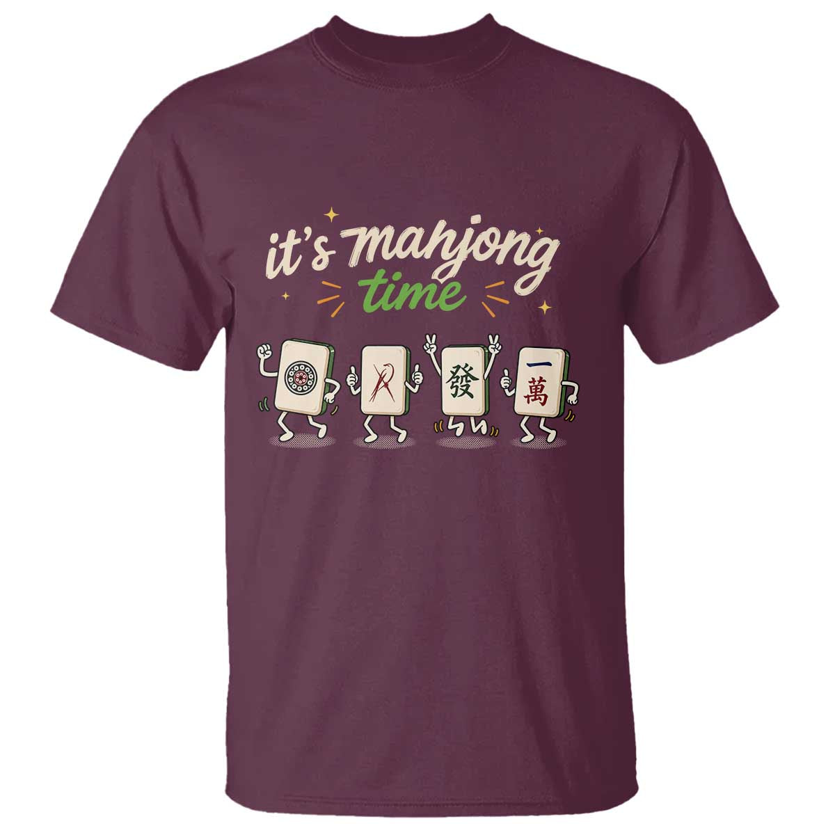 Its Mahjong Time T Shirt Funny Cartoon Mahjong Tiles Gathering Game Night TS10 Maroon Print Your Wear