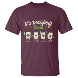 Its Mahjong Time T Shirt Funny Cartoon Mahjong Tiles Gathering Game Night TS10 Maroon Print Your Wear